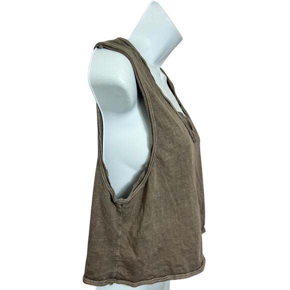 Urban Outfitters Brown Distressed V-Neck Crop Tank Top Sz M Raw Trim Tee Cotton - Picture 3 of 6